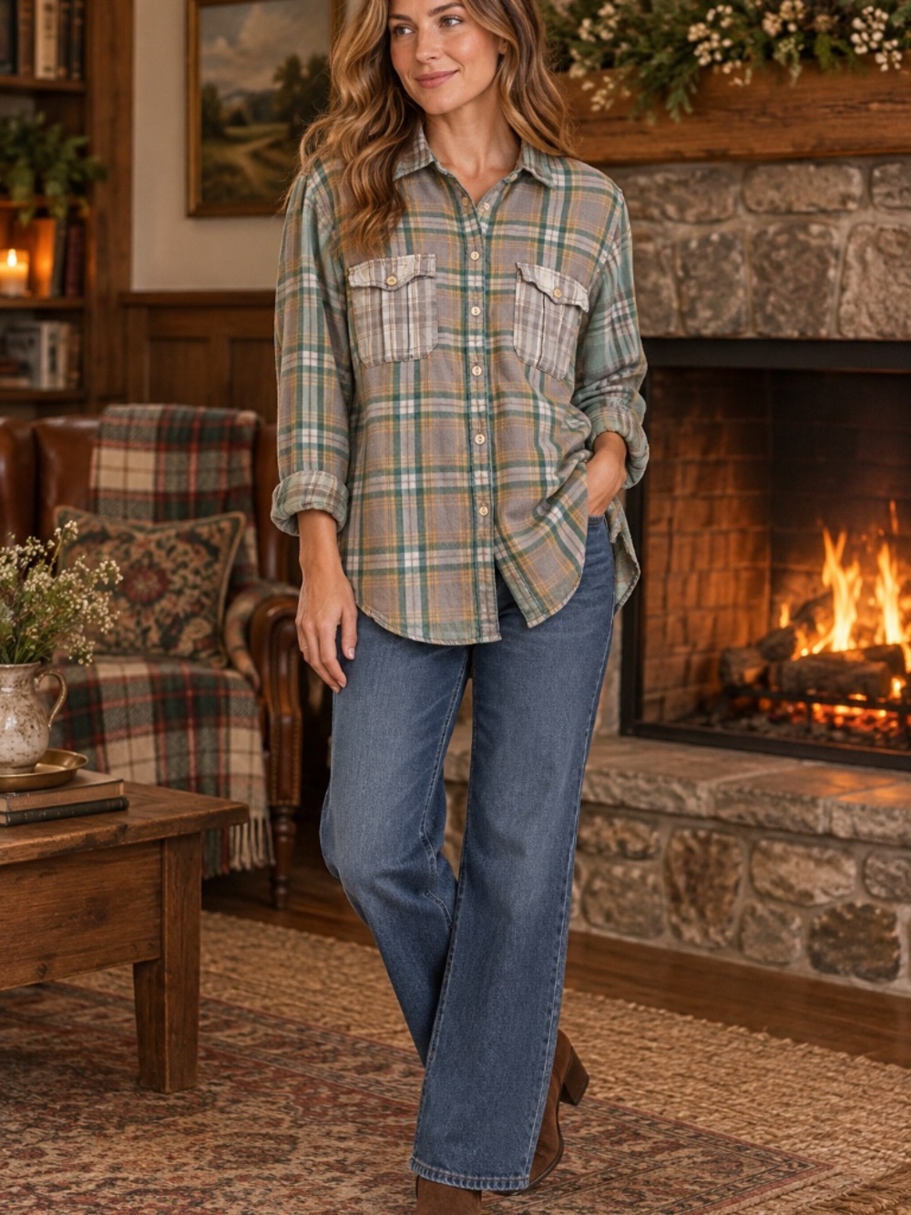 Ralph Lauren flannel button down shirt plaid L fall/winter cowgirl cottage core